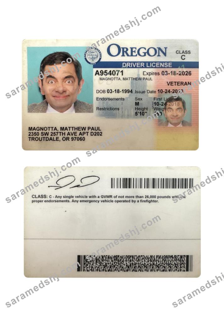 USA Oregon driving license 2018-present